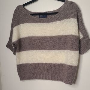 American Eagle Outfitters Taupe and Cream Striped Sweater